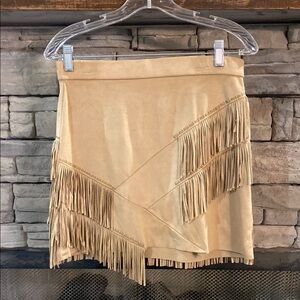 Tan Asymmetrical Ruffled Mini Skirt for Resort Wear‎